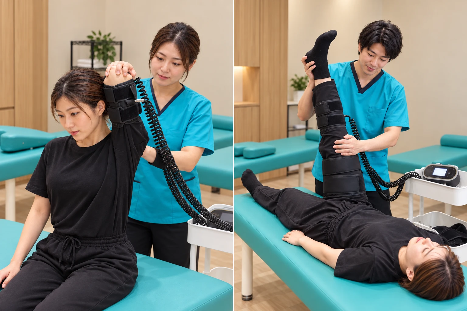 FAST TRAINERを腕と脚へ装着した施術イメージ